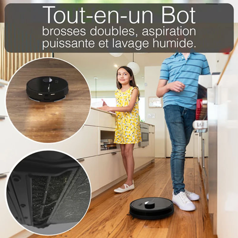 Aspirateur robot-vadrouille connecté Wi-Fi à vidage automatique Dustin de bObsweep - Nuit noire