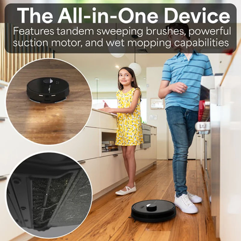 Aspirateur robot-vadrouille connecté Wi-Fi à vidage automatique Dustin de bObsweep - Nuit noire