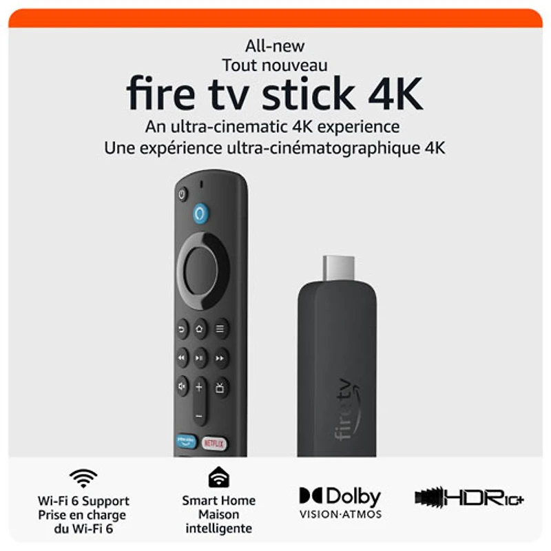 Clé de diffusion multimédia en continu Fire TV Stick 4K (2024) avec télécommande vocale Alexa Amazon