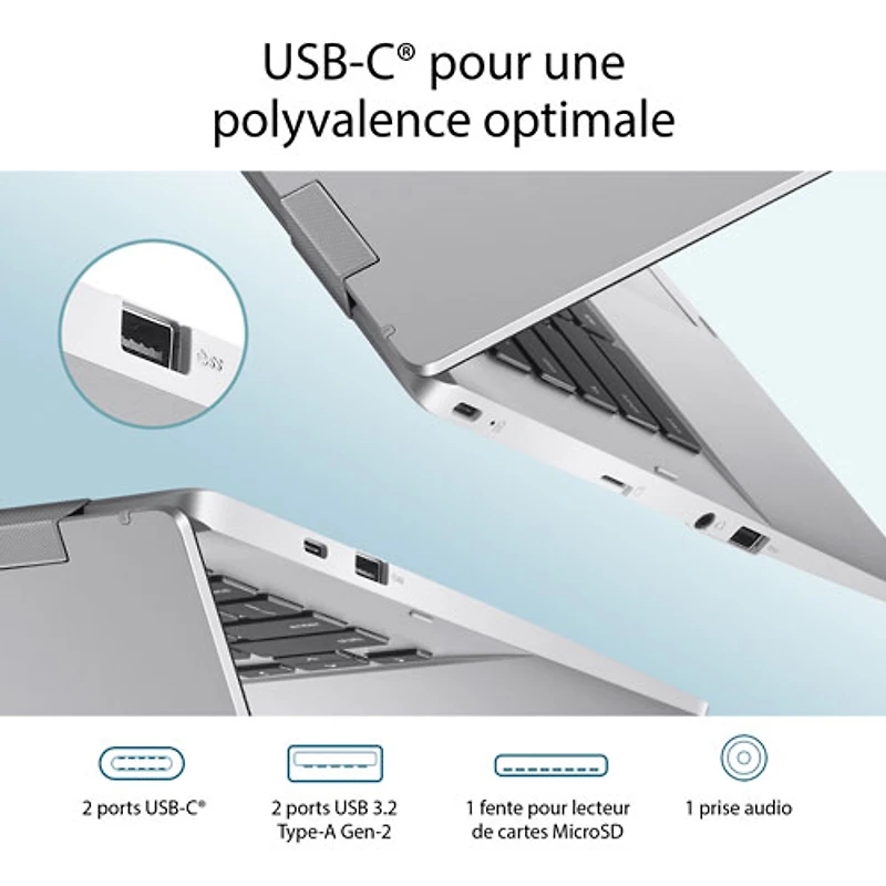 Chromebook de 14 po CX 1400 d'ASUS - Argenté transparent (Celeron N4500 d'Intel/RAM 8 Go/SSD 128 Go/ChromeOS)