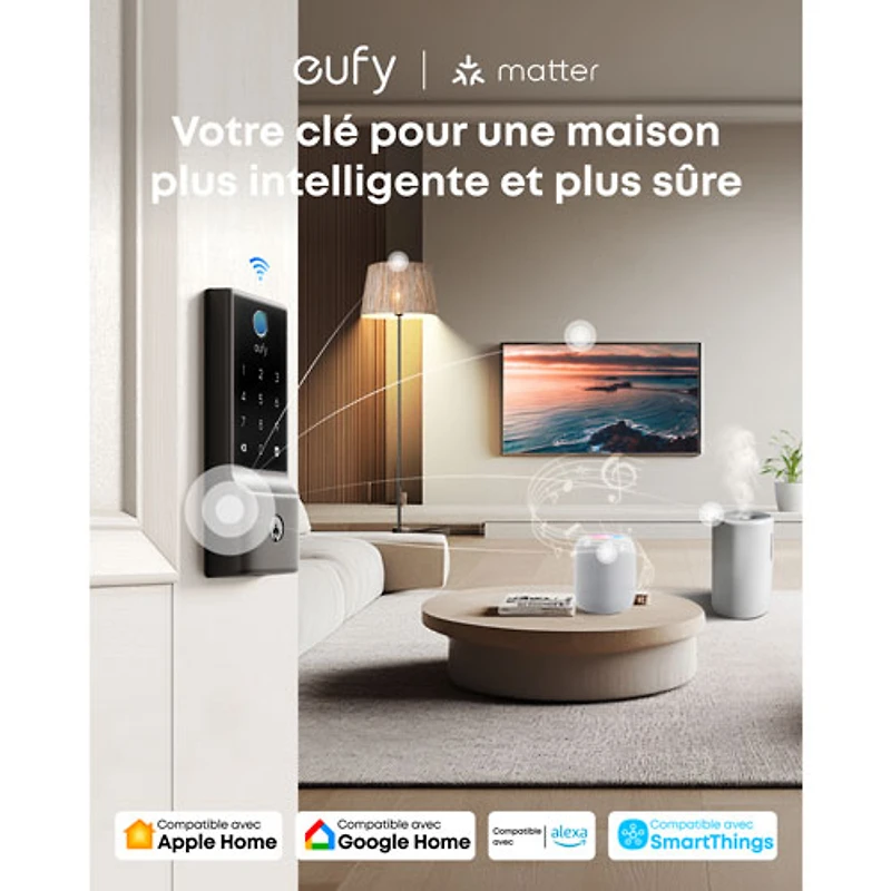 eufy Security E31 Fingerprint Keyless Entry Wi-Fi Bluetooth Smart Lock with Keypad & Key - Black