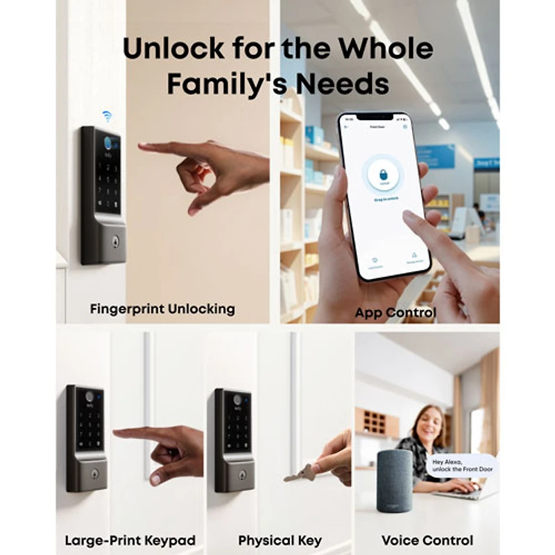 eufy Security E31 Fingerprint Keyless Entry Wi-Fi Bluetooth Smart Lock with Keypad & Key - Black