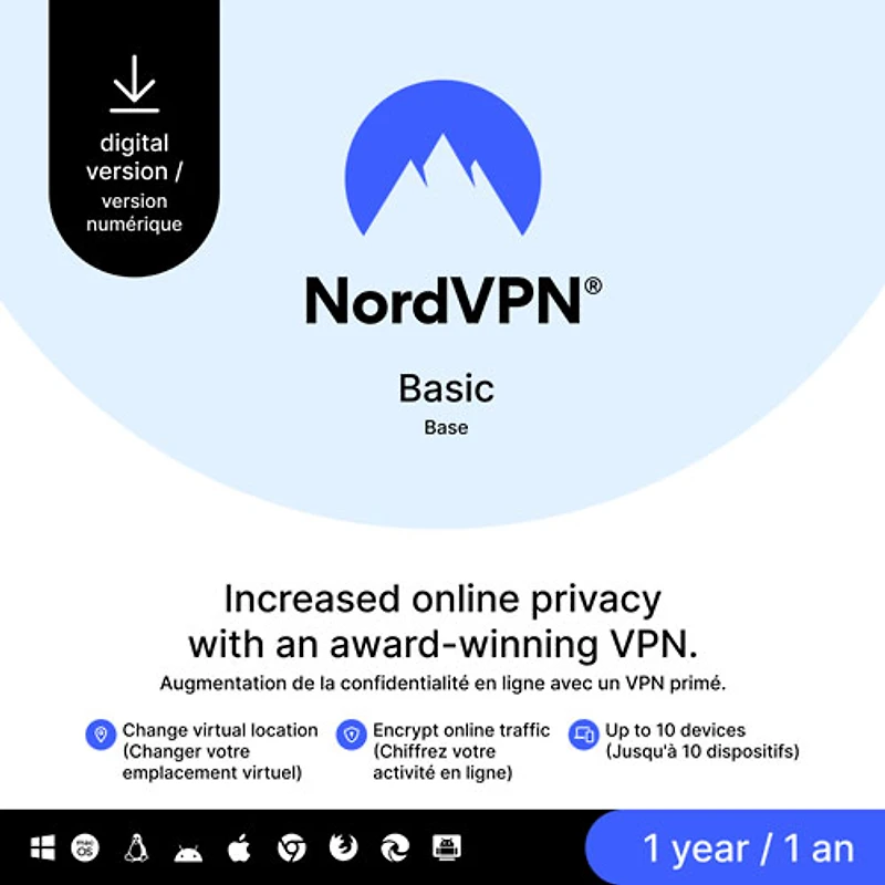 NordVPN Basic (PC/Mac) - 1 an - Téléchargement numérique
