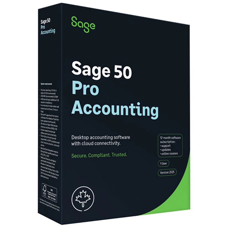 Sage 50 Comptabilité Pro 2025 - Abonnement d'un an – 1 utilisateur - Bilingue