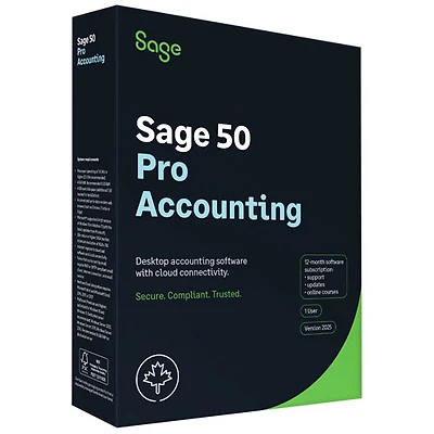 Sage 50 Comptabilité Pro 2025 - Abonnement d'un an – 1 utilisateur