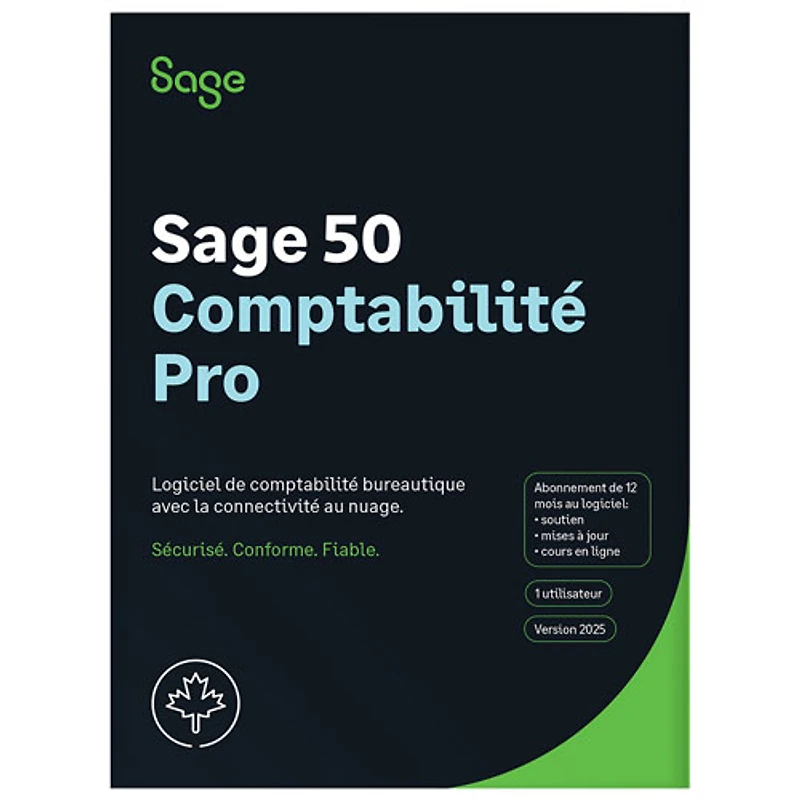 Sage 50 Comptabilité Pro 2025 - Abonnement d'un an – 1 utilisateur - Bilingue
