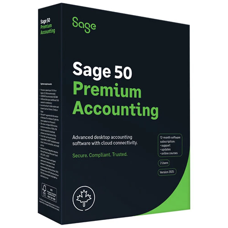Sage 50 Comptabilité Supérieur 2025 - Abonnement d'un an - 2 utilisateurs - Bilingue