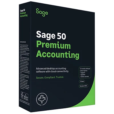 Sage 50 Comptabilité Supérieur 2025 - Abonnement d'un an - 2 utilisateurs - Bilingue