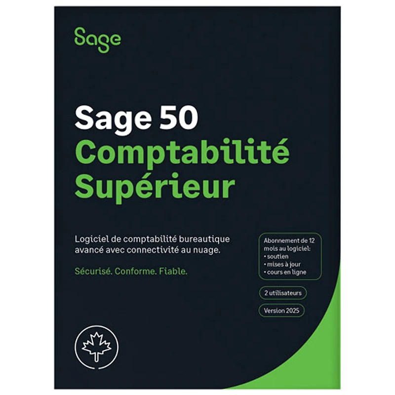 Sage 50 Comptabilité Supérieur 2025 - Abonnement d'un an - 2 utilisateurs - Bilingue