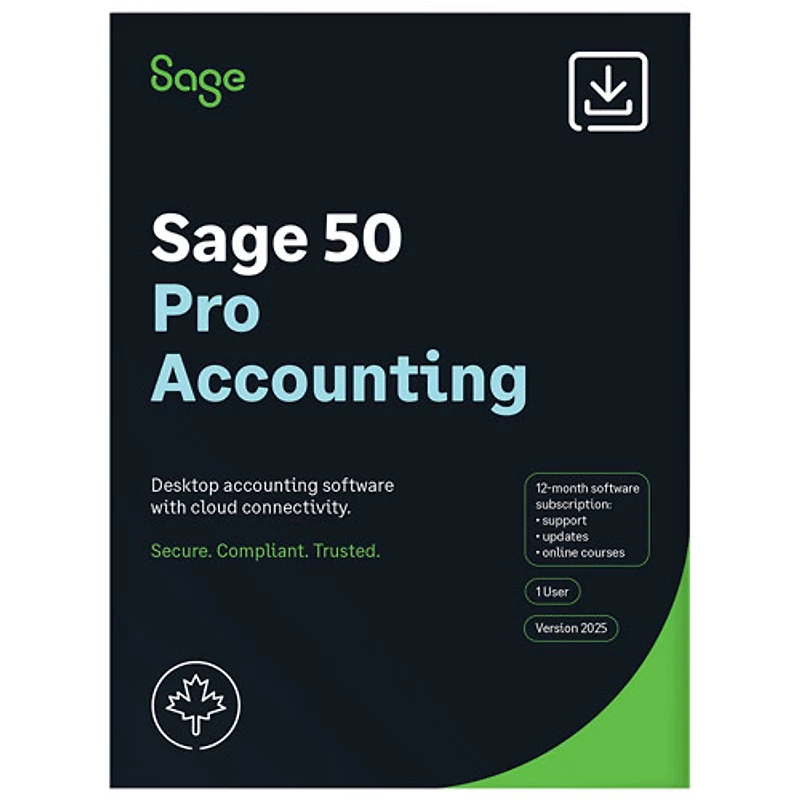 Sage 50 Comptabilité Pro 2025 - Abonnement d'un an – 1 utilisateur - Bilingue - Téléchargement numérique