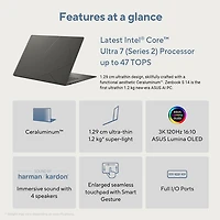 Portable à écran tactile de 14 po Zenbook S 14 d'ASUS (Core Ultra 7 (série 2) d'Intel/RAM 32 Go/SSD 1 To)