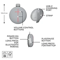 Ultimate Ears MINIROLL Waterproof Bluetooth Wireless Mini Portable Speaker - Revive Grey