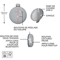 Ultimate Ears MINIROLL Waterproof Bluetooth Wireless Mini Portable Speaker - Revive Grey
