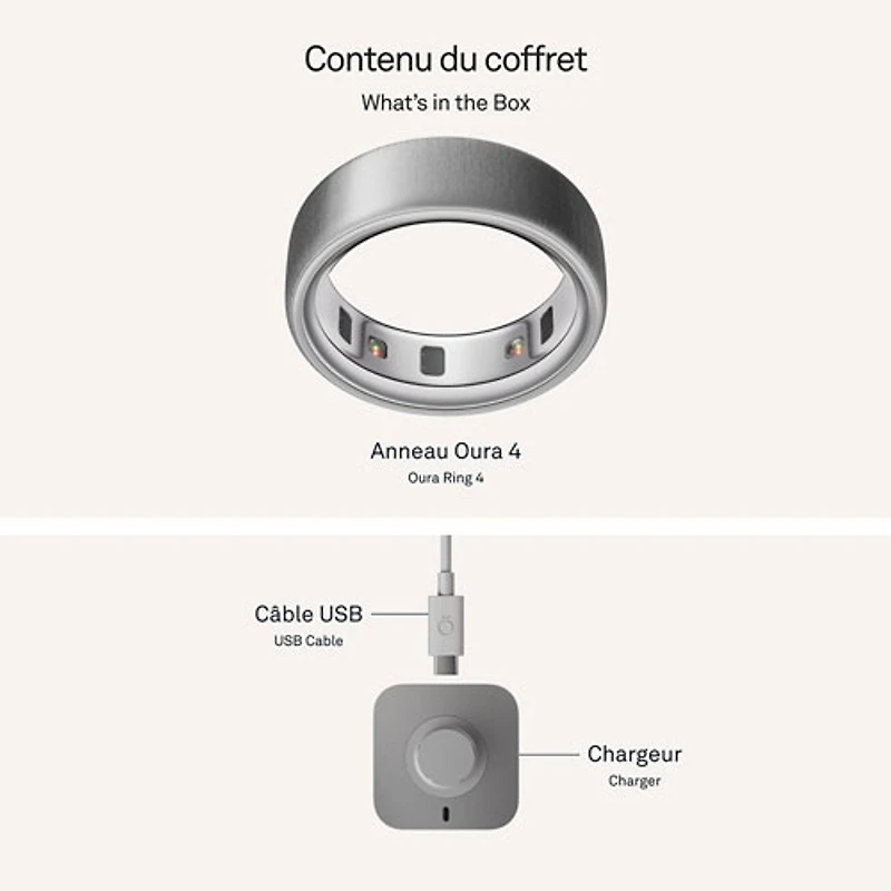 Anneau intelligent de sommeil et de mise en forme Ring 4 d'Oura - Argent brossé - Taille 4
