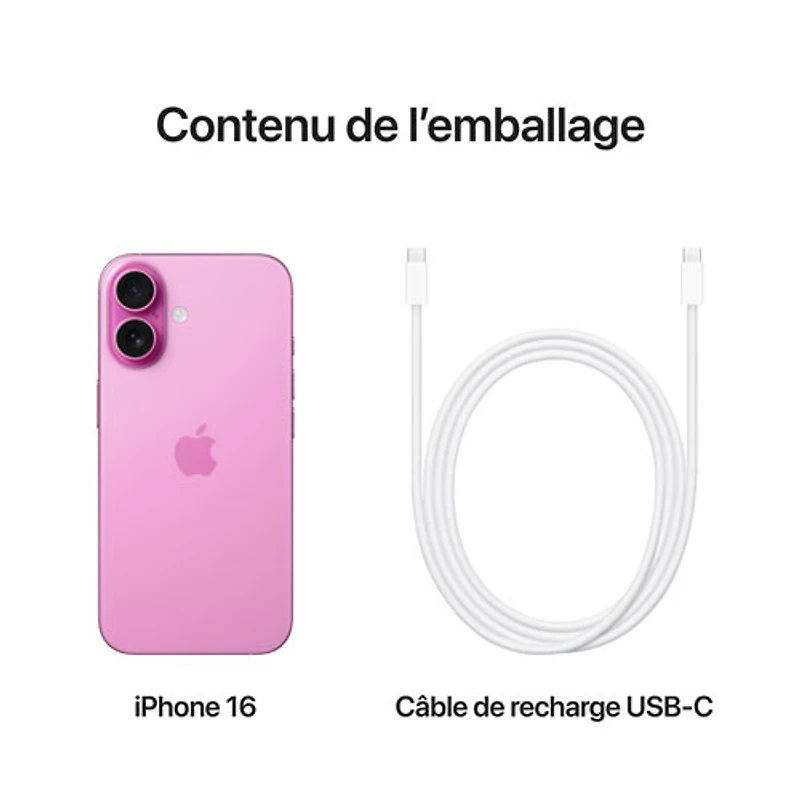 iPhone 16 de 128 Go d'Apple offert par Freedom Mobile - Rose - Paiement Balance mensuel