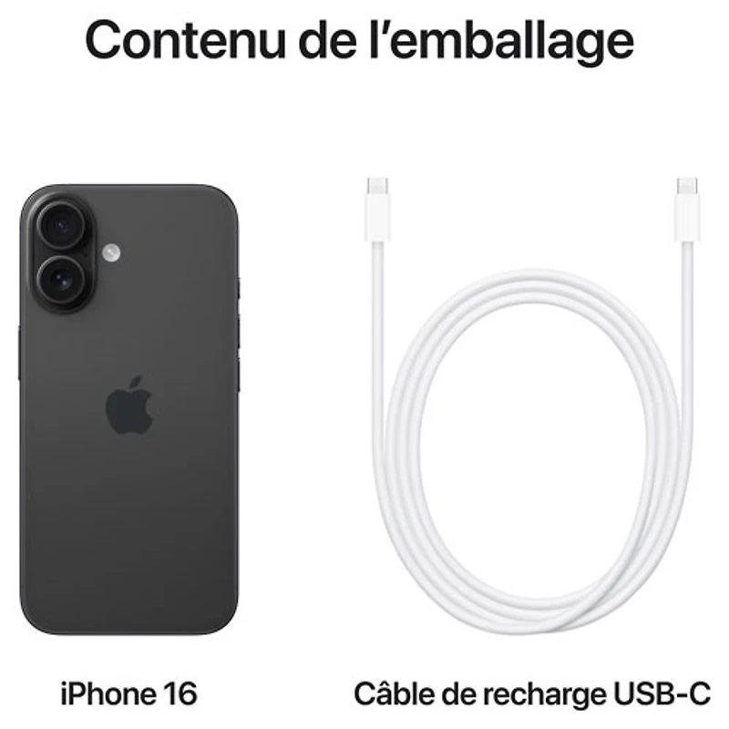 iPhone 16 de 128 Go d'Apple offert par Bell - Noir - Financement mensuel
