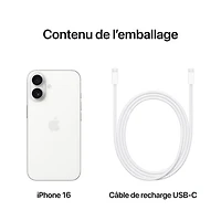 Fido Apple iPhone 16 128GB - White - Monthly Financing