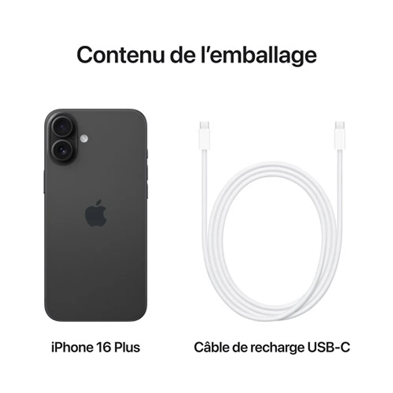 iPhone 16 Plus de 128 Go d'Apple avec Freedom Mobile - Noir - Paiement Balance mensuel
