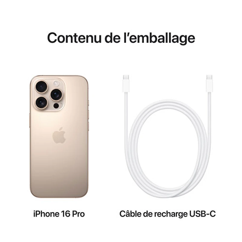 iPhone 16 Pro de 256 Go d'Apple avec Freedom Mobile - Titane sable - Paiement Balance mensuel