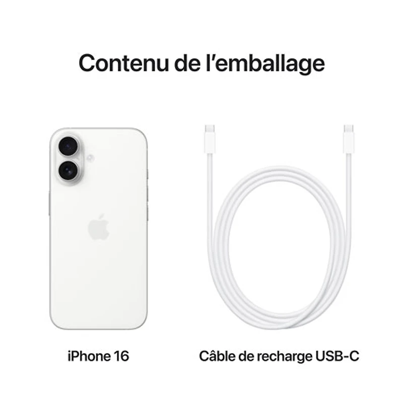iPhone 16 de 512 Go d'Apple avec Fido - Blanc - Financement mensuel