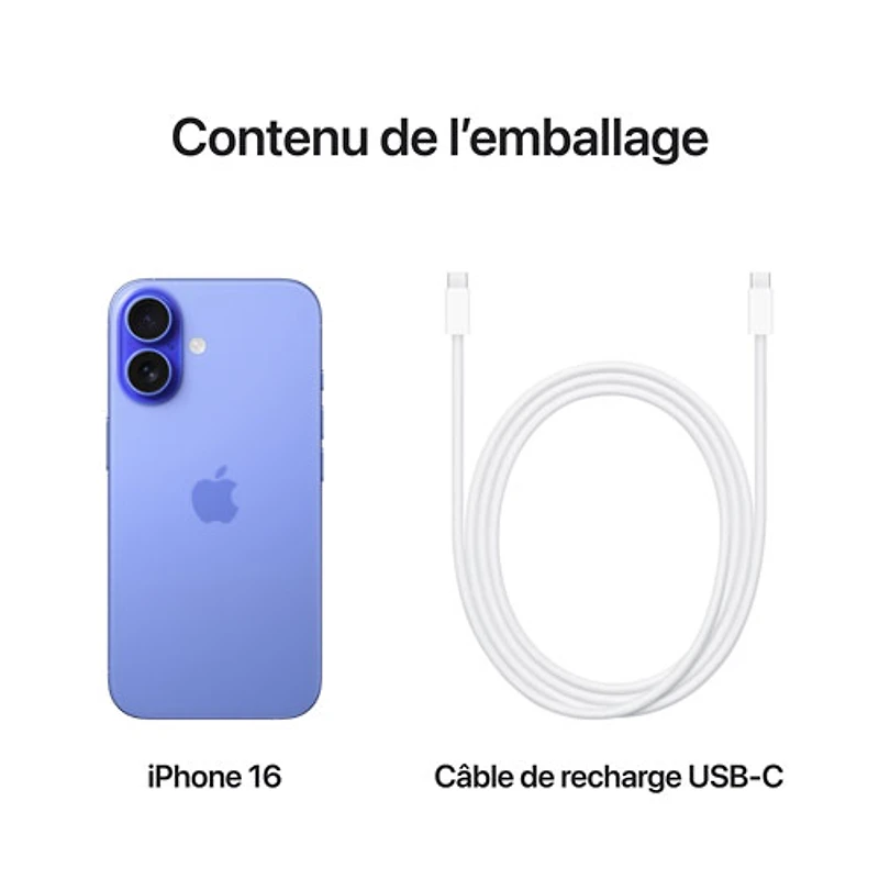 iPhone 16 de 256 Go d'Apple avec Freedom Mobile - Bleu outremer - Paiement Balance mensuel