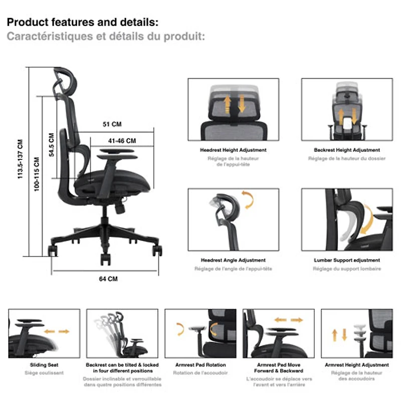 Kopplen Ergonomic High-Back Polyester Task Chair - Black