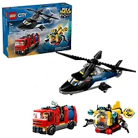 LEGO City : Ensemble hélicoptère, camion de pompiers et sous-marin - 874 pièces (60462)