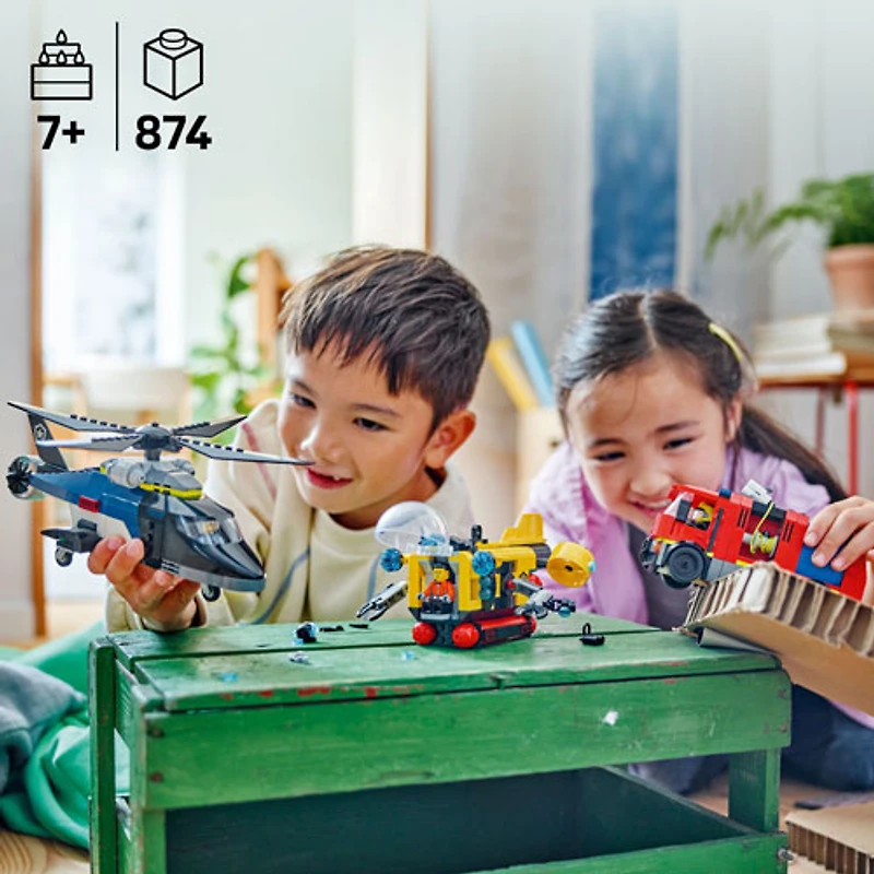 LEGO City : Ensemble hélicoptère, camion de pompiers et sous-marin - 874 pièces (60462)