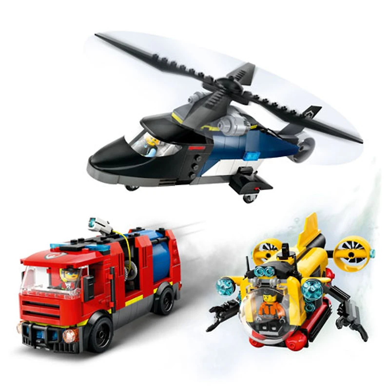 LEGO City : Ensemble hélicoptère, camion de pompiers et sous-marin - 874 pièces (60462)
