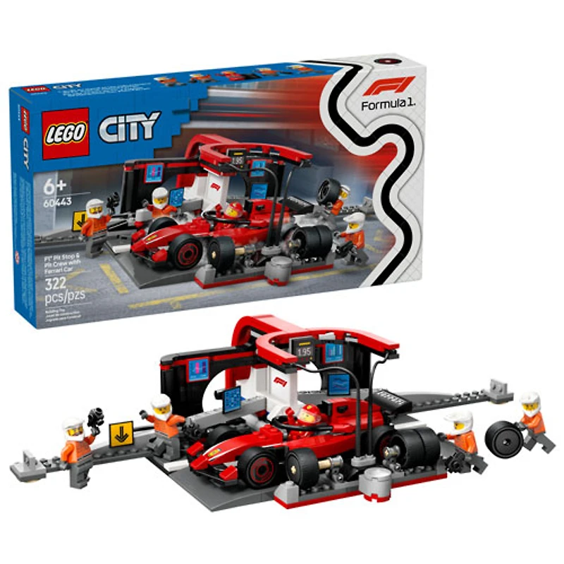 LEGO City : L'arrêt au stand et les mécaniciens de F1 avec la voiture Ferrari - 322 pièces (60443)