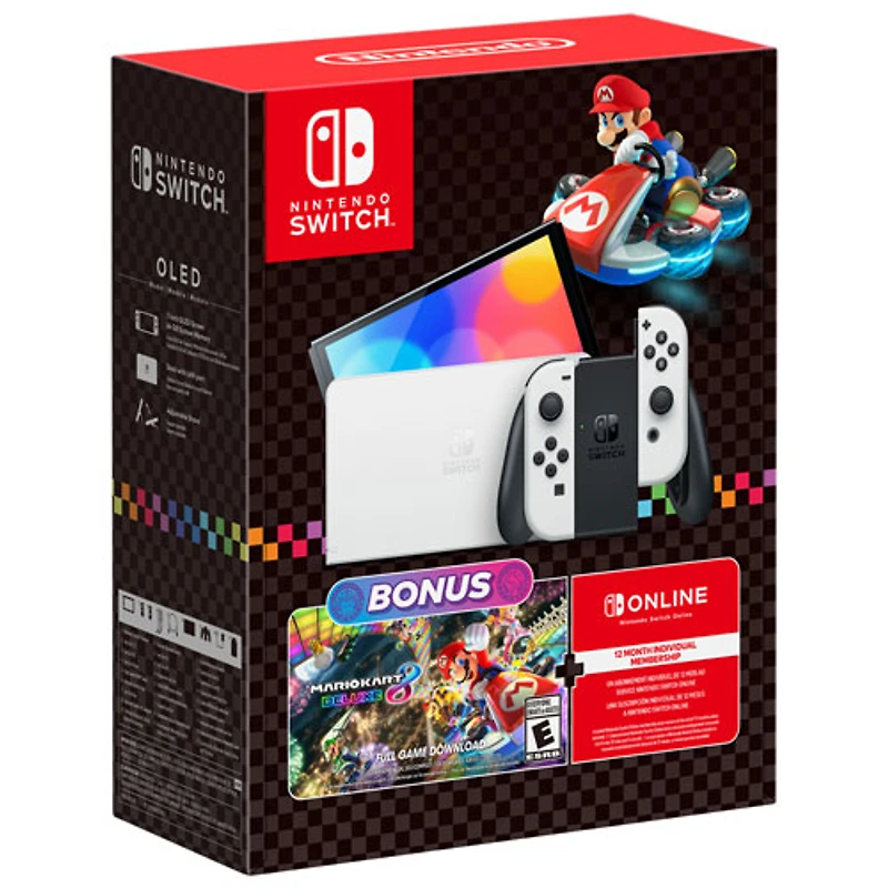 Ensemble Nintendo Switch – Mmodèle OLED Mario Kart 8 Deluxe et abonnement individuel en ligne de 12 mois