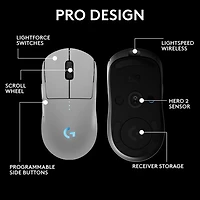 Souris de jeu optique sans fil de 44000 ppp PRO 2 LIGHTSPEED de Logitech G - Blanc