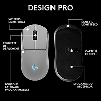 Souris de jeu optique sans fil de 44000 ppp PRO 2 LIGHTSPEED de Logitech G - Blanc