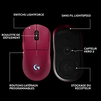 Souris de jeu optique sans fil de 44000 ppp PRO 2 LIGHTSPEED de Logitech G - Magenta