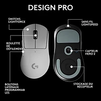 Souris de jeu optique sans fil légère à 5 boutons de 44 000 ppp PRO X SUPERLIGHT 2 DEX de Logitech - Blanc