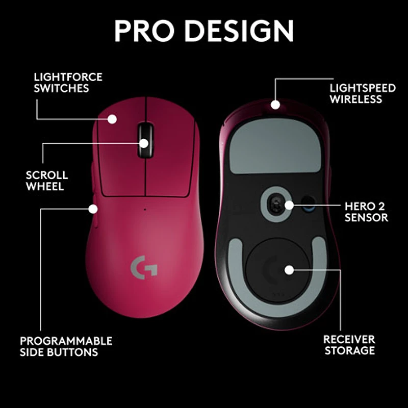 Souris de jeu optique sans fil légère à 5 boutons de 44 000 ppp PRO X SUPERLIGHT 2 DEX de Logitech - Magenta