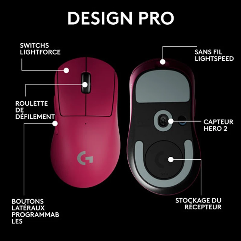 Souris de jeu optique sans fil légère à 5 boutons de 44 000 ppp PRO X SUPERLIGHT 2 DEX de Logitech - Magenta