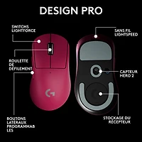Souris de jeu optique sans fil légère à 5 boutons de 44 000 ppp PRO X SUPERLIGHT 2 DEX de Logitech - Magenta