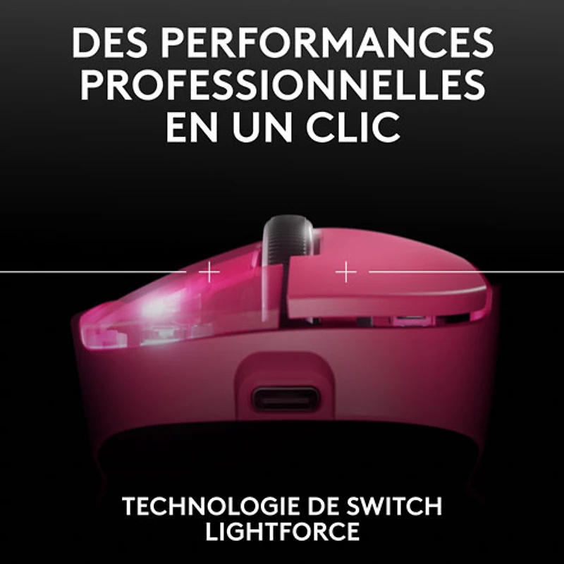 Souris de jeu optique sans fil légère à 5 boutons de 44 000 ppp PRO X SUPERLIGHT 2 DEX de Logitech - Magenta
