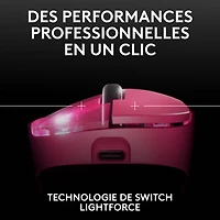 Souris de jeu optique sans fil légère à 5 boutons de 44 000 ppp PRO X SUPERLIGHT 2 DEX de Logitech - Magenta