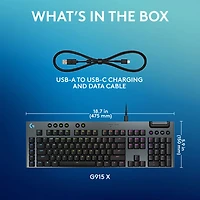 Logitech G915 X Wired Backlit Mechanical GL Tactile Full-Size Gaming Keyboard - Black