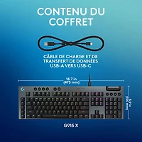 Logitech G915 X Wired Backlit Mechanical GL Tactile Full-Size Gaming Keyboard - Black