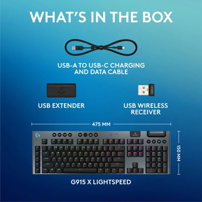 Logitech G915 X LIGHTSPEED Wireless Backlit Mechanical GL Linear Full-Size Gaming Keyboard - Black