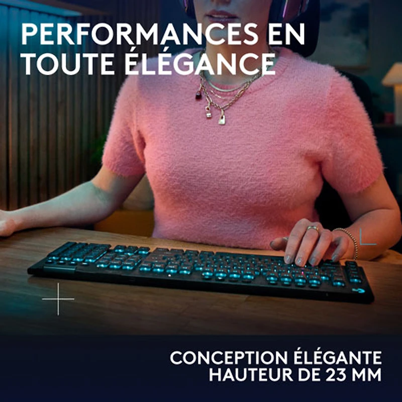 Clavier de jeu pleine grandeur sans fil rétroéclairé à commutateurs mécaniques tactiles GL G915 X LIGHTSPEED de Logitech - Noir