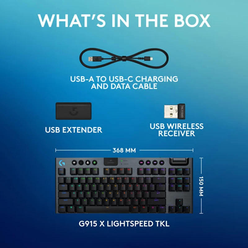 Logitech G915 X LIGHTSPEED Wireless Backlit Mechanical GL Tactile TKL Gaming Keyboard - Black
