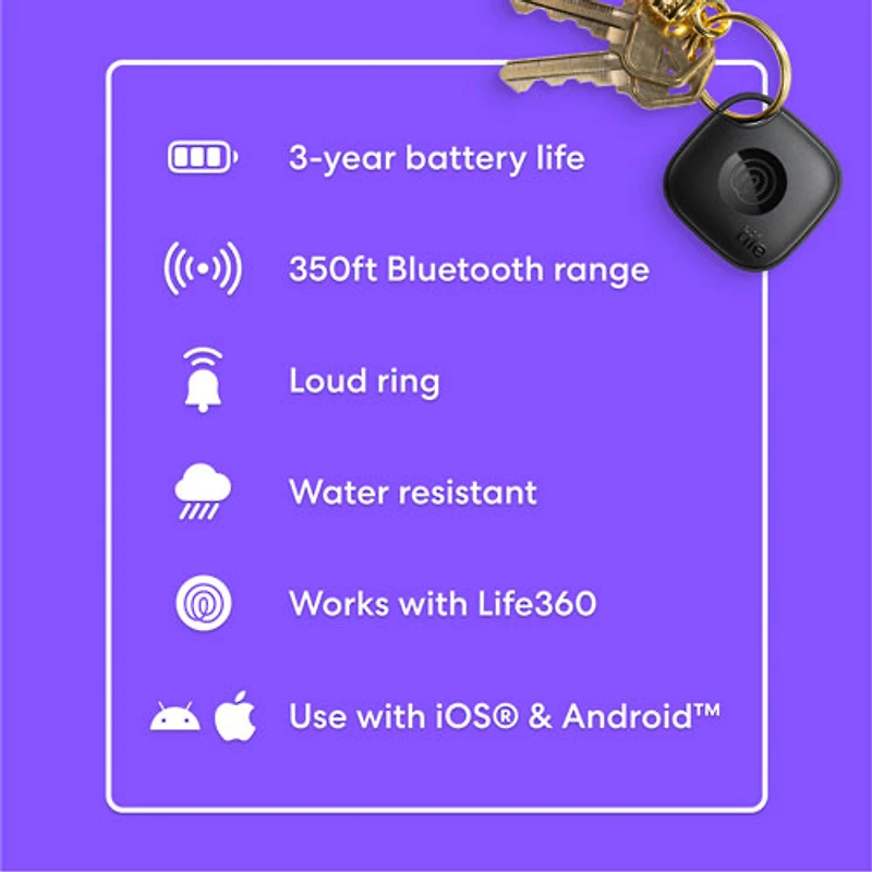 Tile Mate (2024) Bluetooth Item Tracker - Black