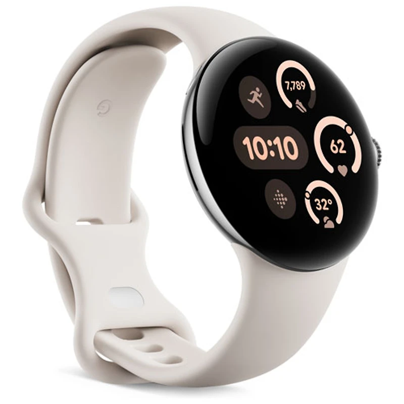 Montre Pixel Watch 3 de Google (LTE + GPS) avec boîtier de 45 mm en aluminium argenté poli et bracelet sport porcelaine, avec TELUS - Financement mensuel