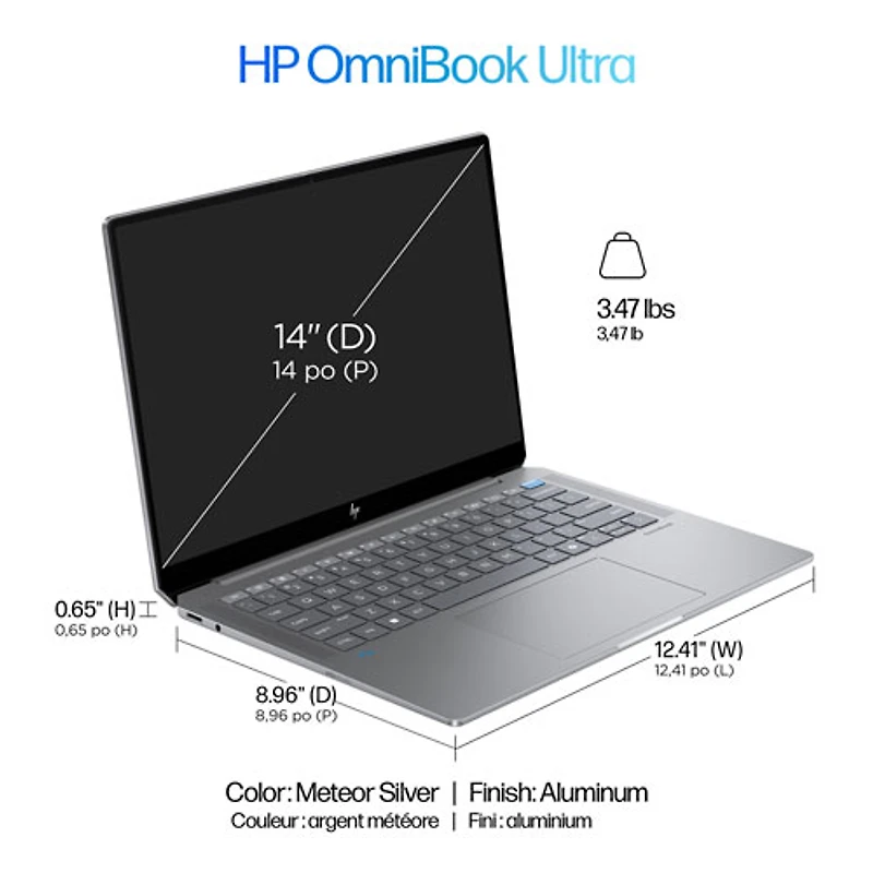 HP OmniBook Ultra 14" Touchscreen Gen AI PC Laptop - Meteor silver (AMD Ryzen AI 9 365/32GB RAM/2TB SSD/Win11)