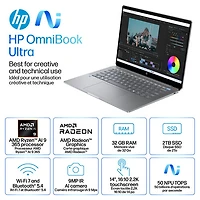 HP OmniBook Ultra 14" Touchscreen Gen AI PC Laptop - Meteor silver (AMD Ryzen AI 9 365/32GB RAM/2TB SSD/Win11)