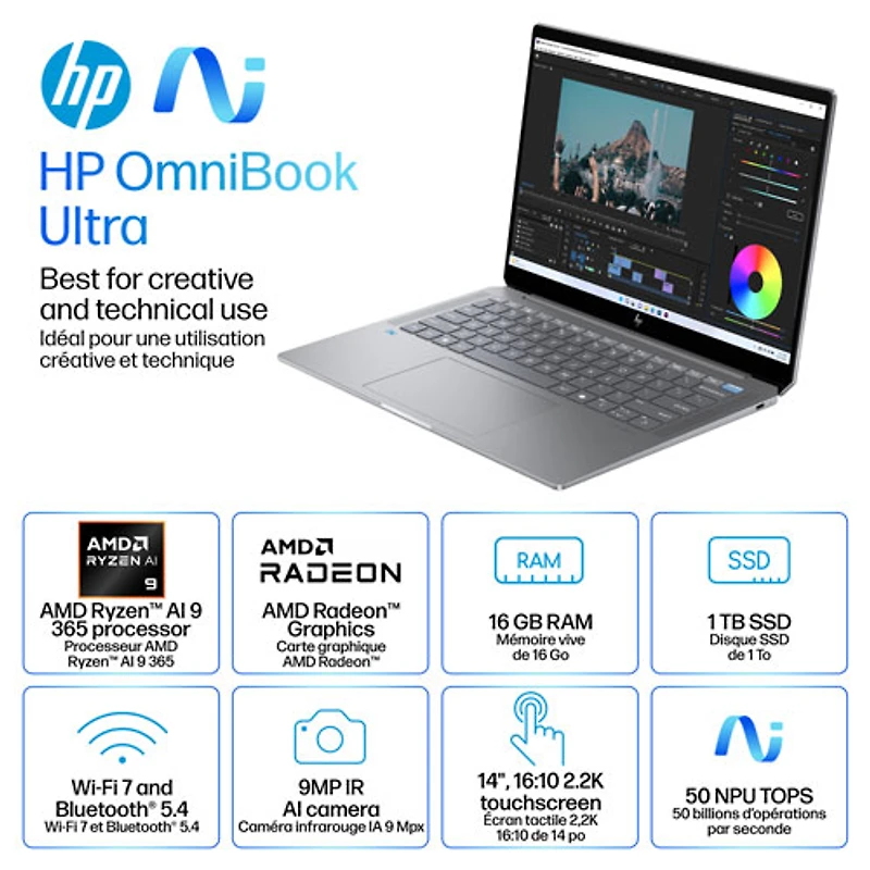 HP OmniBook Ultra 14" Touchscreen Gen AI PC Laptop - Meteor silver (AMD Ryzen AI 9 365/16GB RAM/1TB SSD/Win11)